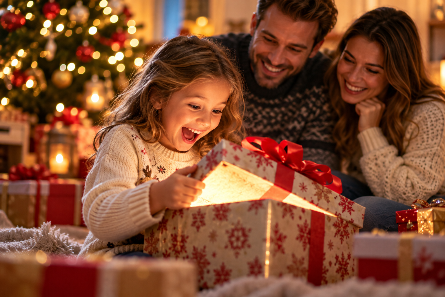 Glückliches Kind erhält ein besonderes Geschenk